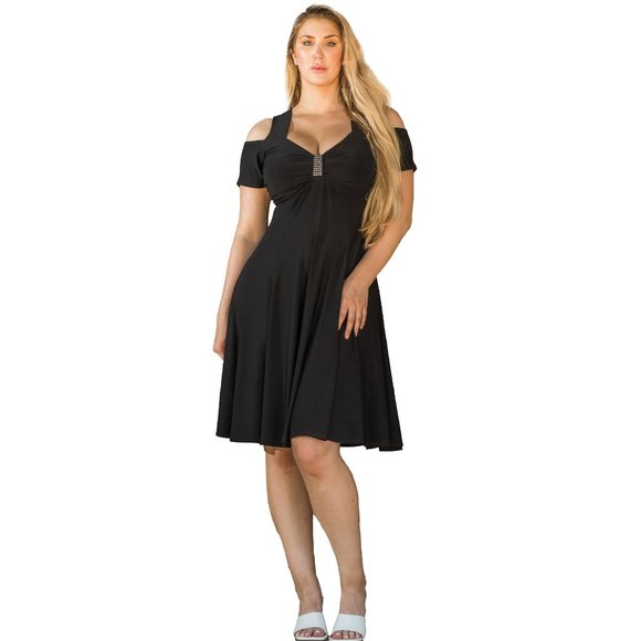 Funfash Plus Size Open Shoulders Black Dress - Picture 2 of 16